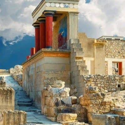 Minoan palace ruins at Knossos on Crete, ancient archaeological site