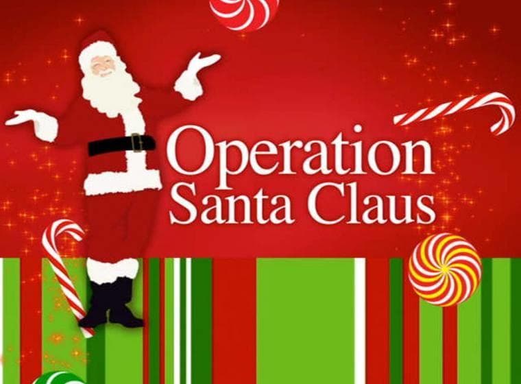 Operation Santa Claus holiday charity banner, festive gift drive