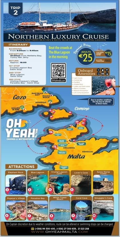 Northern luxury cruise brochure showing Malta route and island attractions