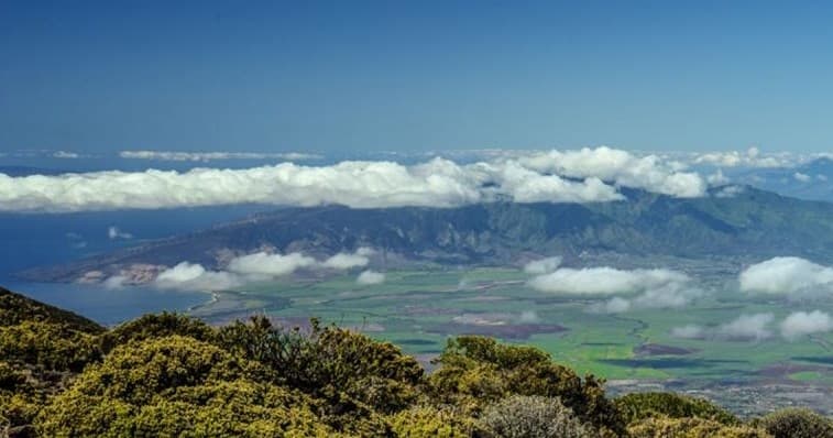 Maui mountain panorama above clouds from high elevation hike
