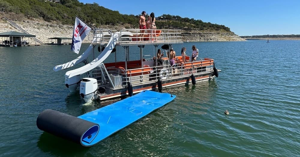 Lake Travis Party Barge: 30ft Double-Decker with Dueling Water Slides