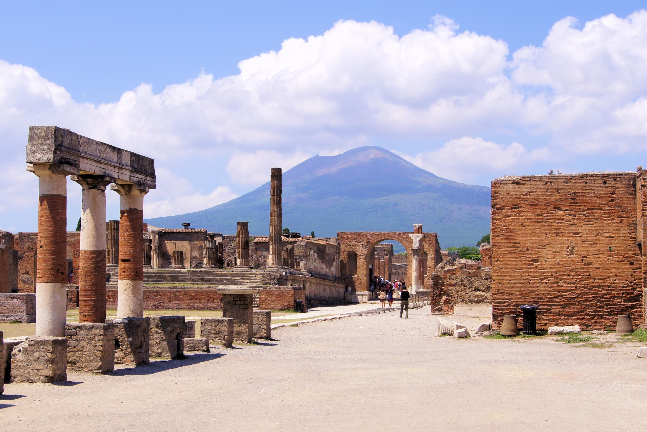 Pompeii archaeological ruins with Mount Vesuvius backdrop