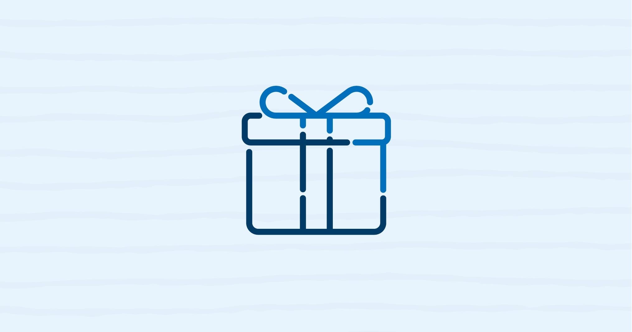 Blue gift box icon symbolizing promotion on patterned light-blue background