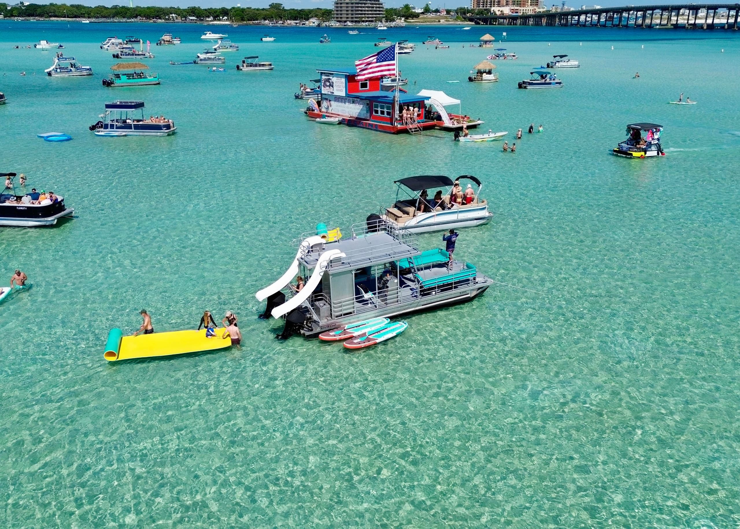 Private Crab Island Double Slide Pontoon: Destin Family Charter with Restroom photo 1