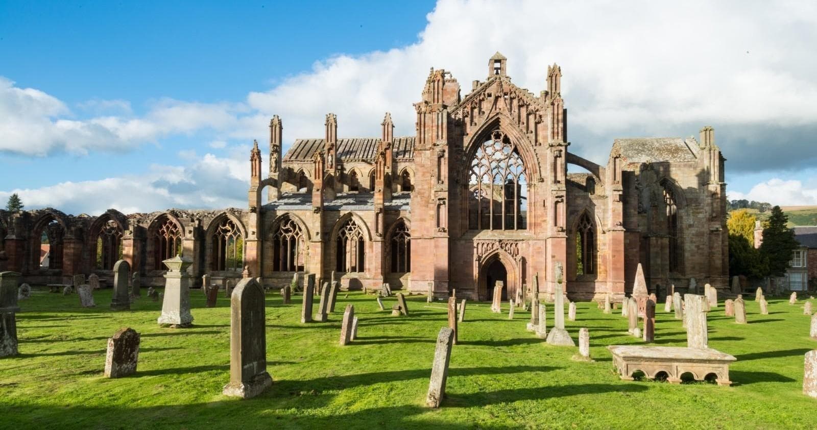 Ruined Holyrood Abbey and graveyard, historic outdoor ruins in Edinburgh