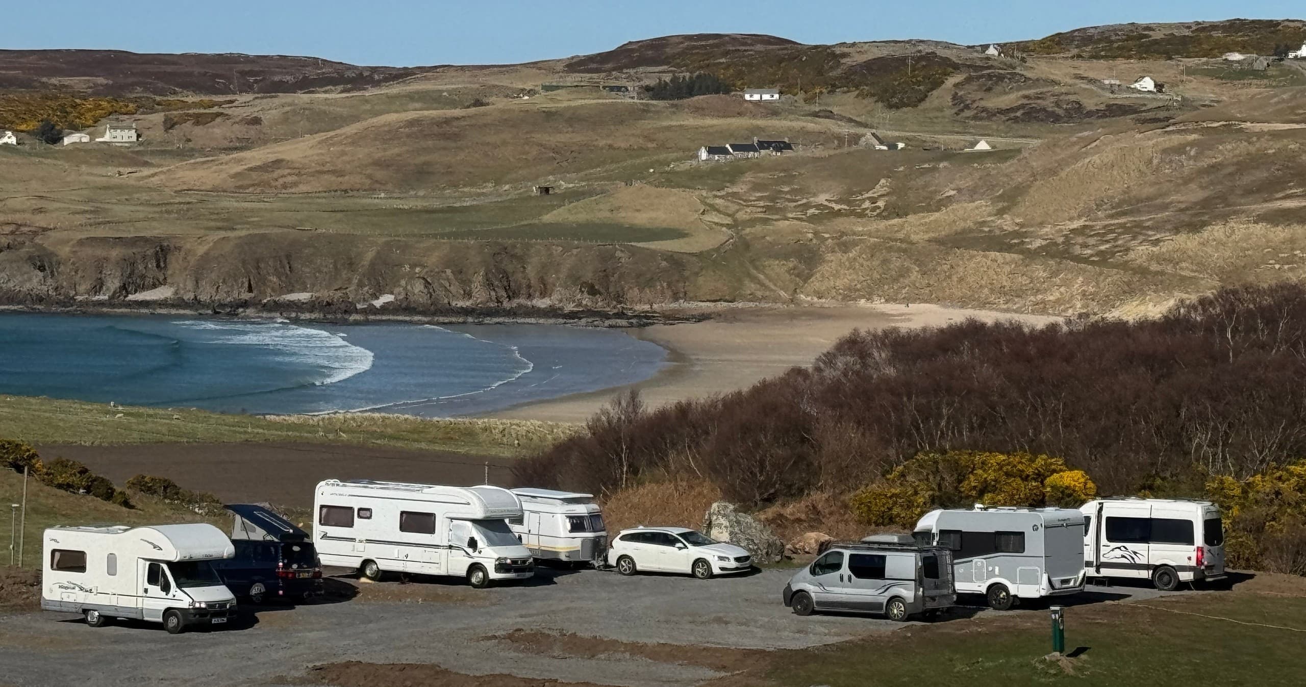 Coastal Grass Pitch with EHU at Bettyhill — Sea-View Camping on Scotland's North Coast