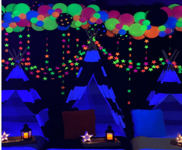 Neon/Glow Teepee Sleepovers in Scottsdale: Glow-Themed Family Sleepover Service