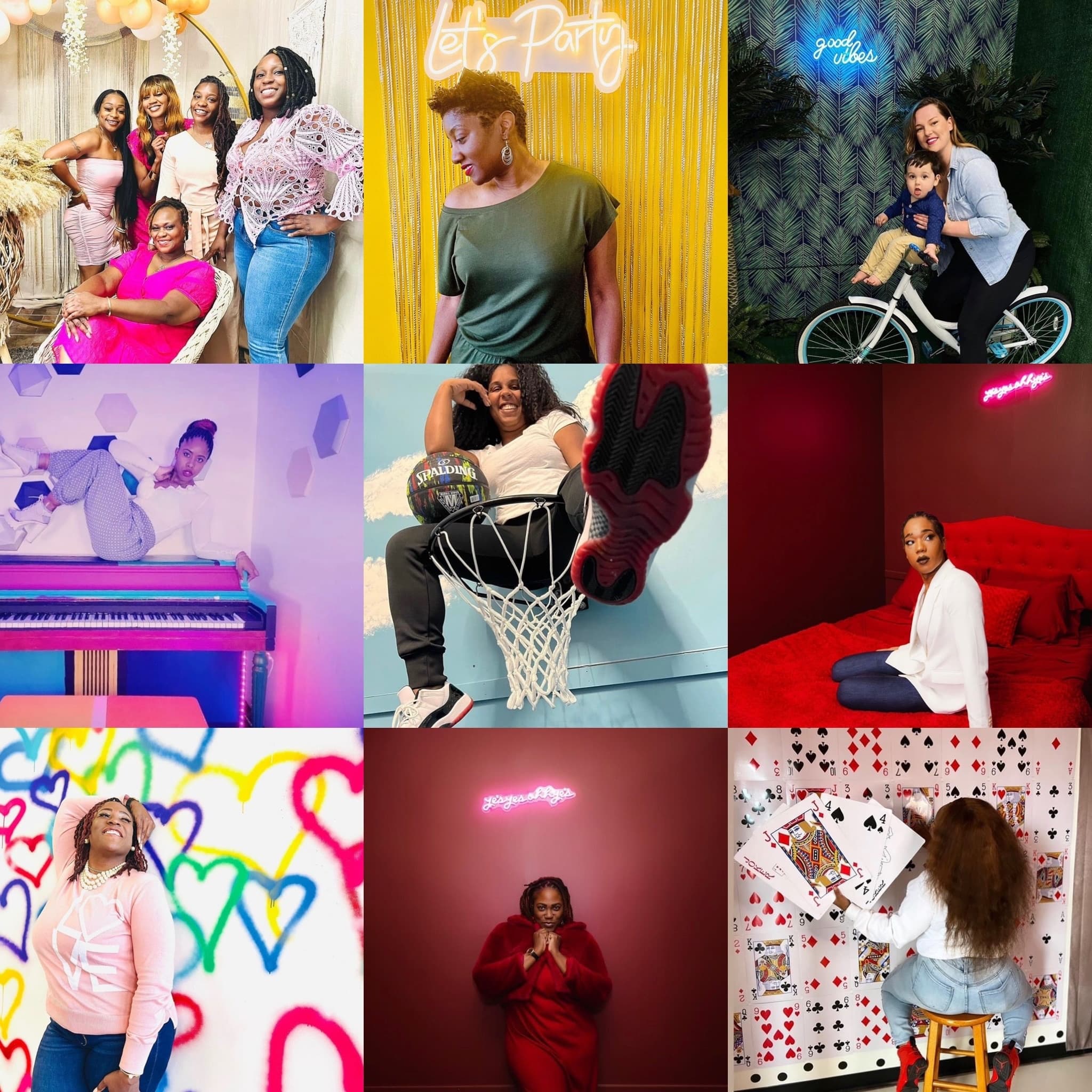 Studio photography collage showcasing diverse portraits and poses
