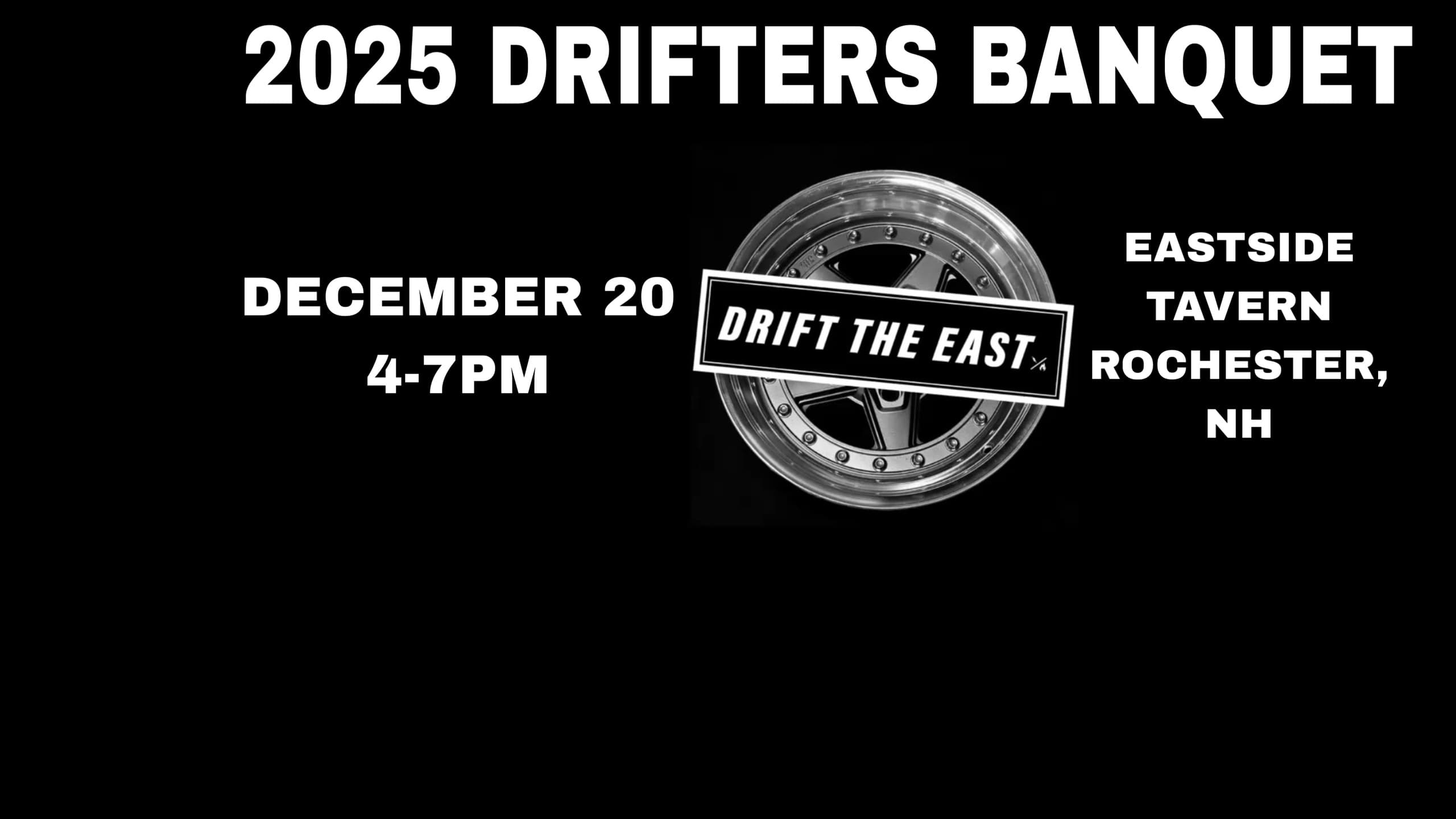 Black promotional poster announcing 2025 Drifters Banquet event