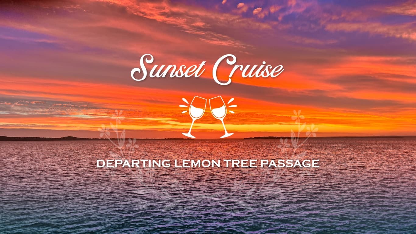 Sunset cruise over vibrant coastal waters at Lemon Tree Passage
