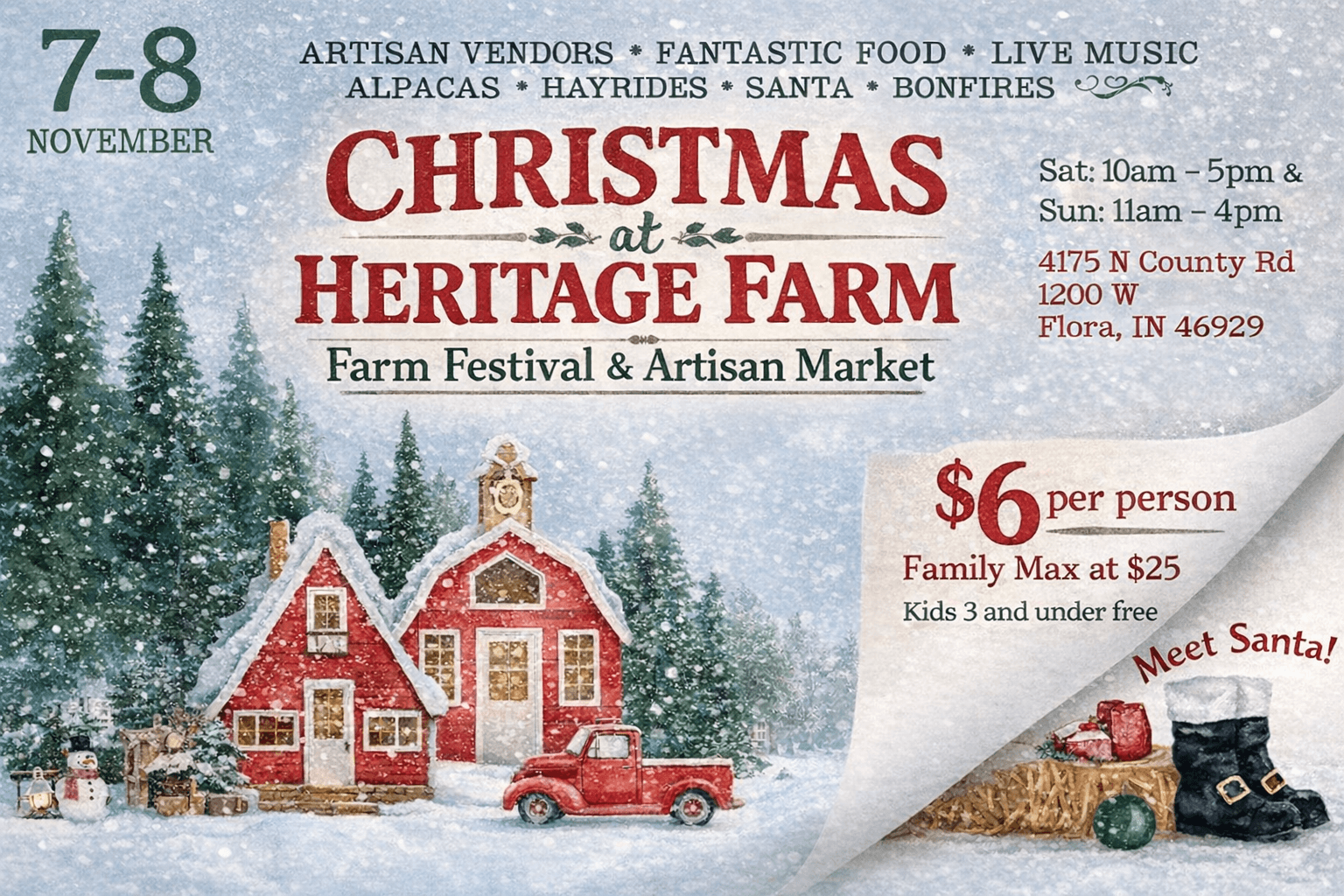 Heritage Farm Artisan Christmas Market 2026: Alpacas, Local Makers & Wagon Rides in Flora, IN