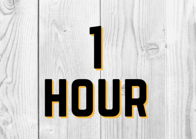 1-hour booking graphic on rustic wood background for sessions