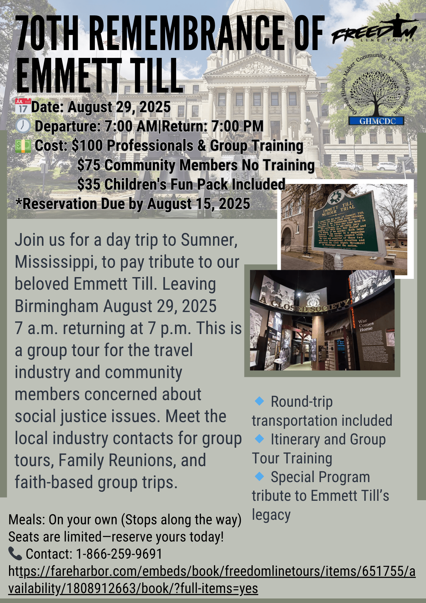 Emmett Till remembrance tour flyer featuring Sumner Mississippi tribute