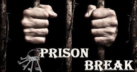 Hands gripping prison bars at cell entrance, tense escape scenario