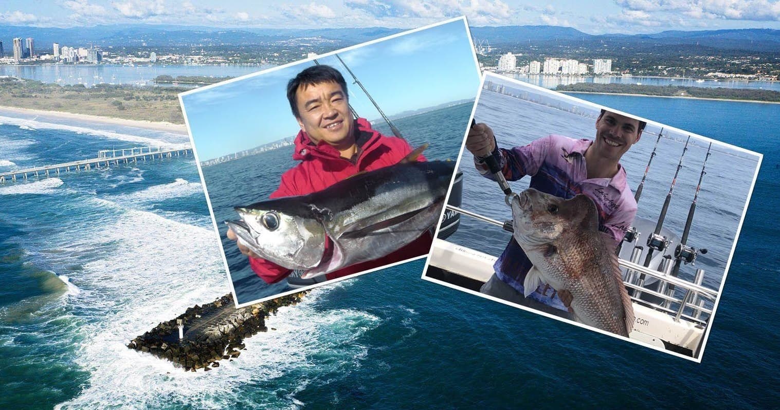 Coastal fishing collage showing anglers and ocean vista