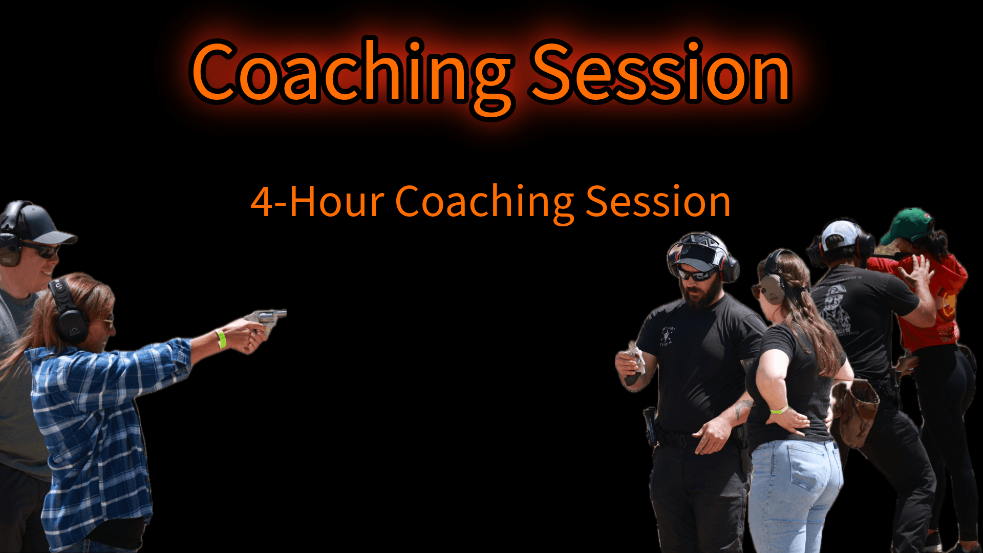 Group handgun coaching session on outdoor shooting range with instructors