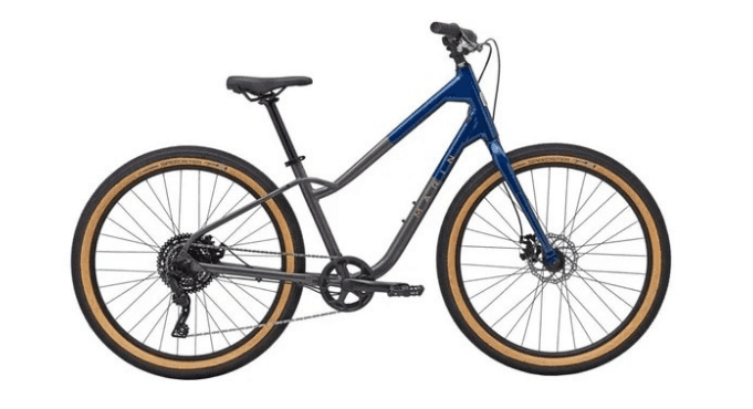 Blue step-through bike studio shot for coastal leisure rides