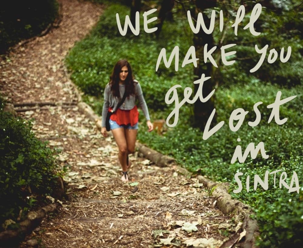 Hiker walking lush forest trail near Sintra getting lost in nature