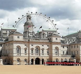 Horse Guards Parade and London Eye skyline at ceremonial ground