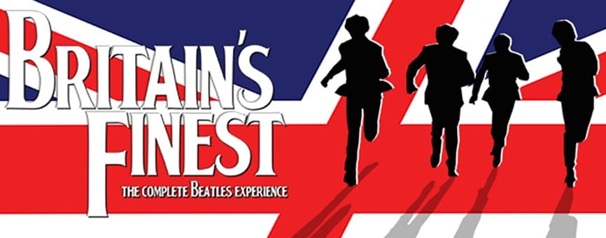 Britain's Finest Beatles tribute graphic with Union Jack silhouettes
