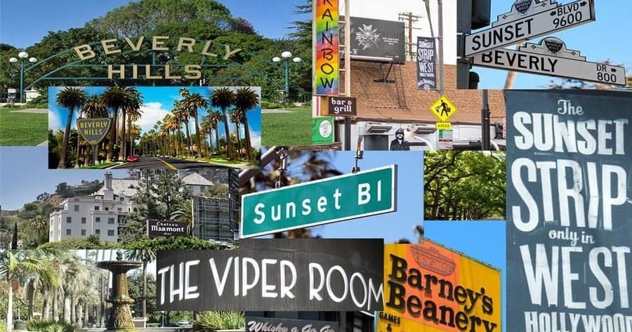 Collage of Sunset Strip and Hollywood signs showcasing nightlife