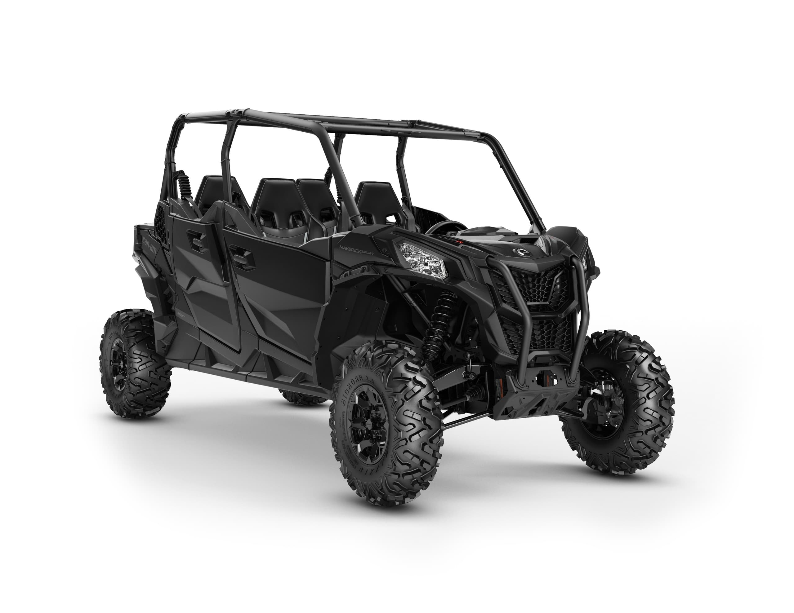 Four-seat black off-road UTV studio shot for adventure tours