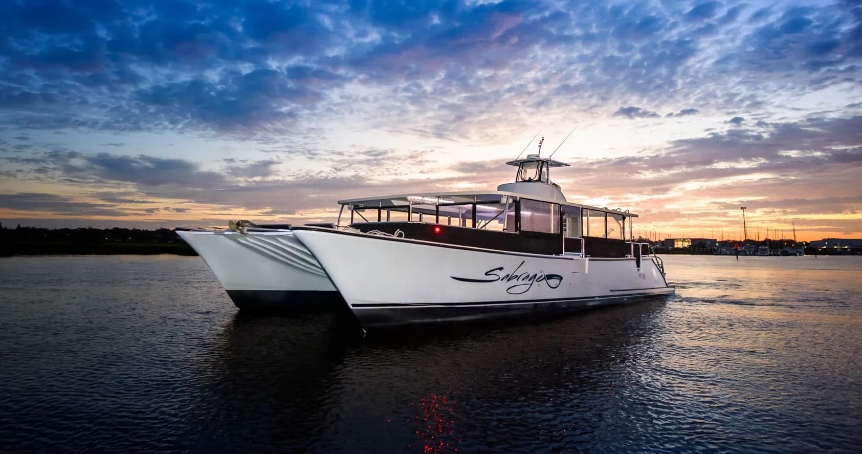 Catamaran sunset cruise in St. Augustine harbor, scenic waters