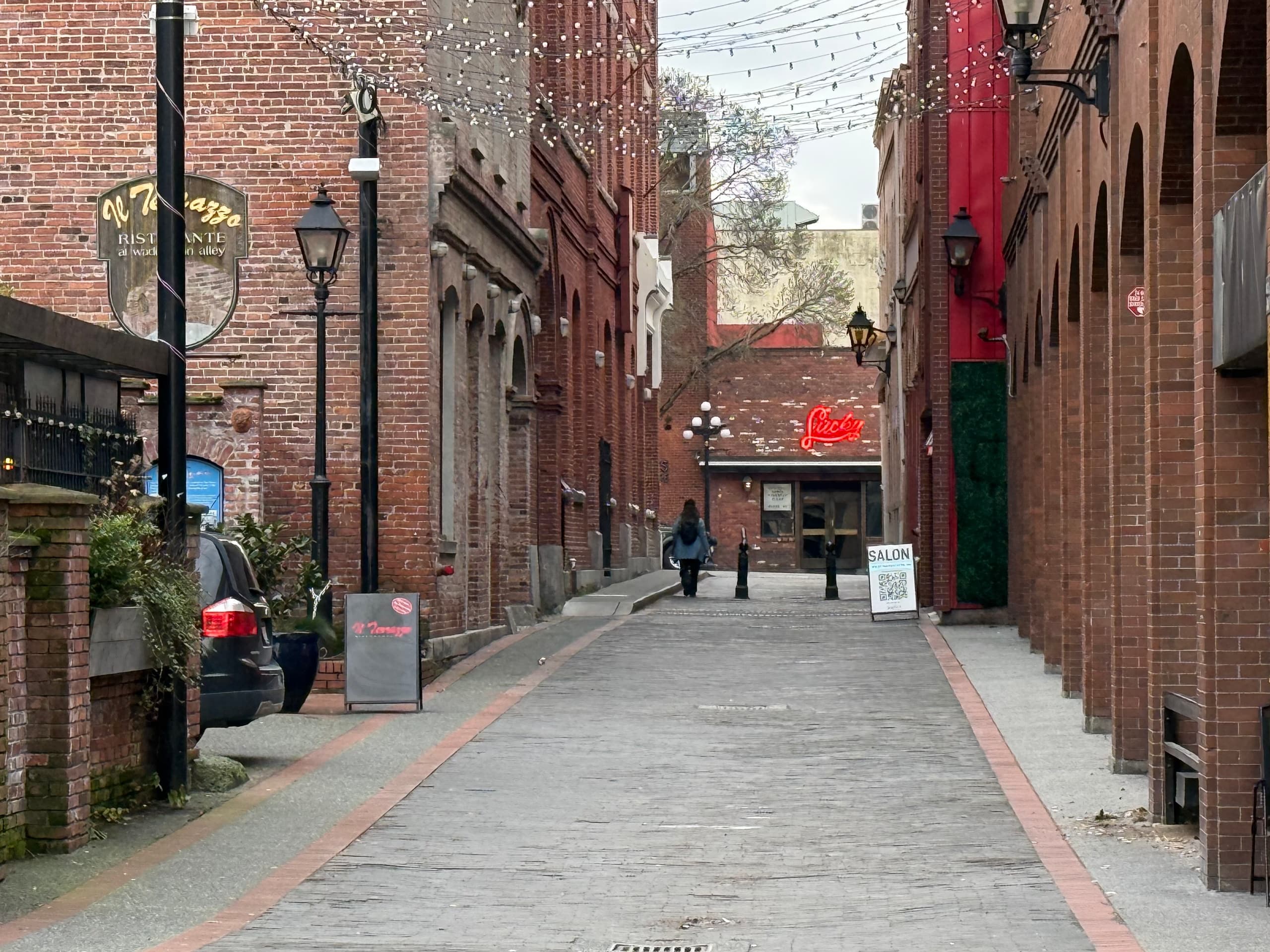 Historic cobblestone alleyway and pedestrian lane in Victoria's Old Town