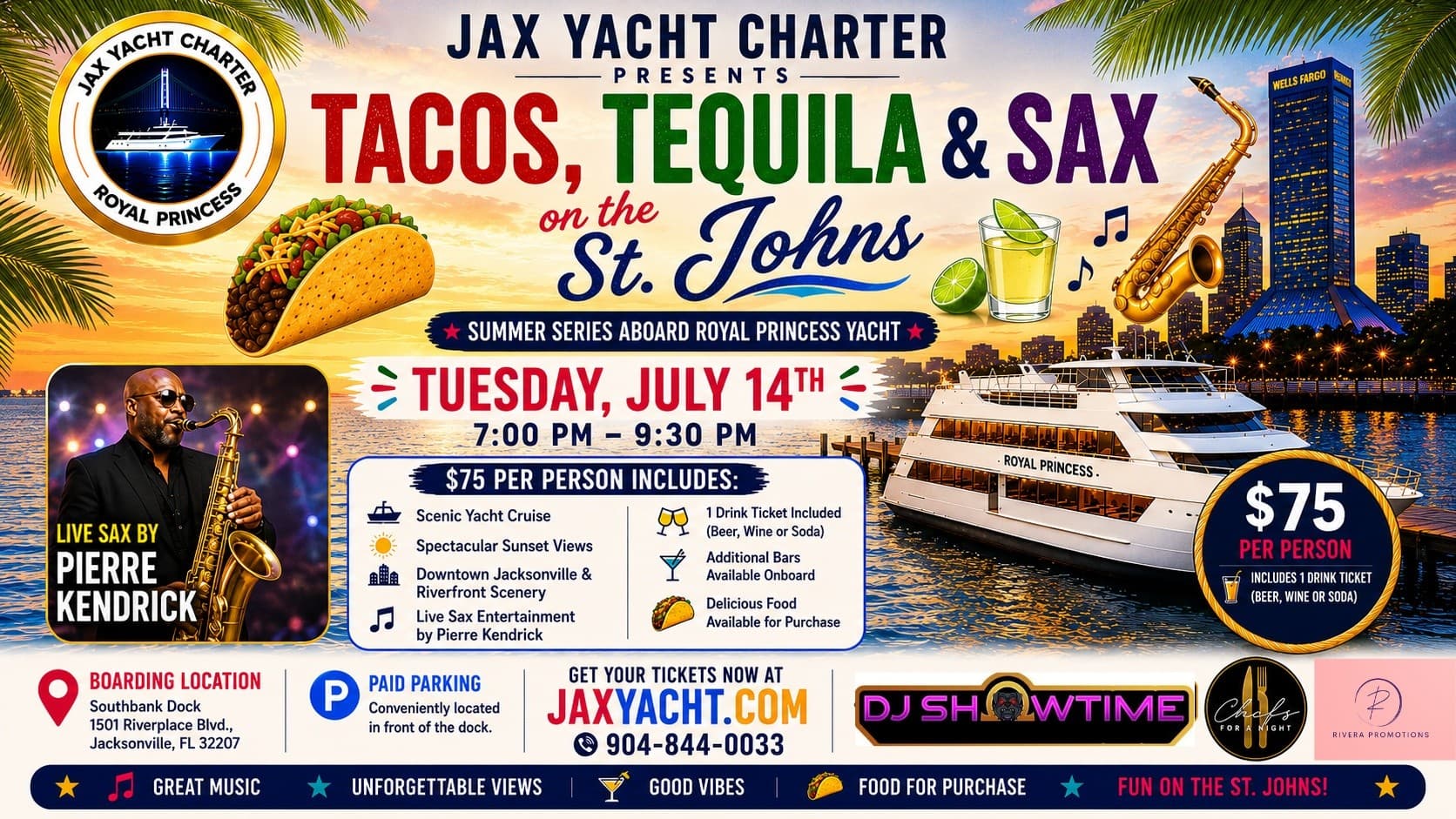 Taco, Tequila & Sax: Sunset Yacht Cruise on the St. Johns River