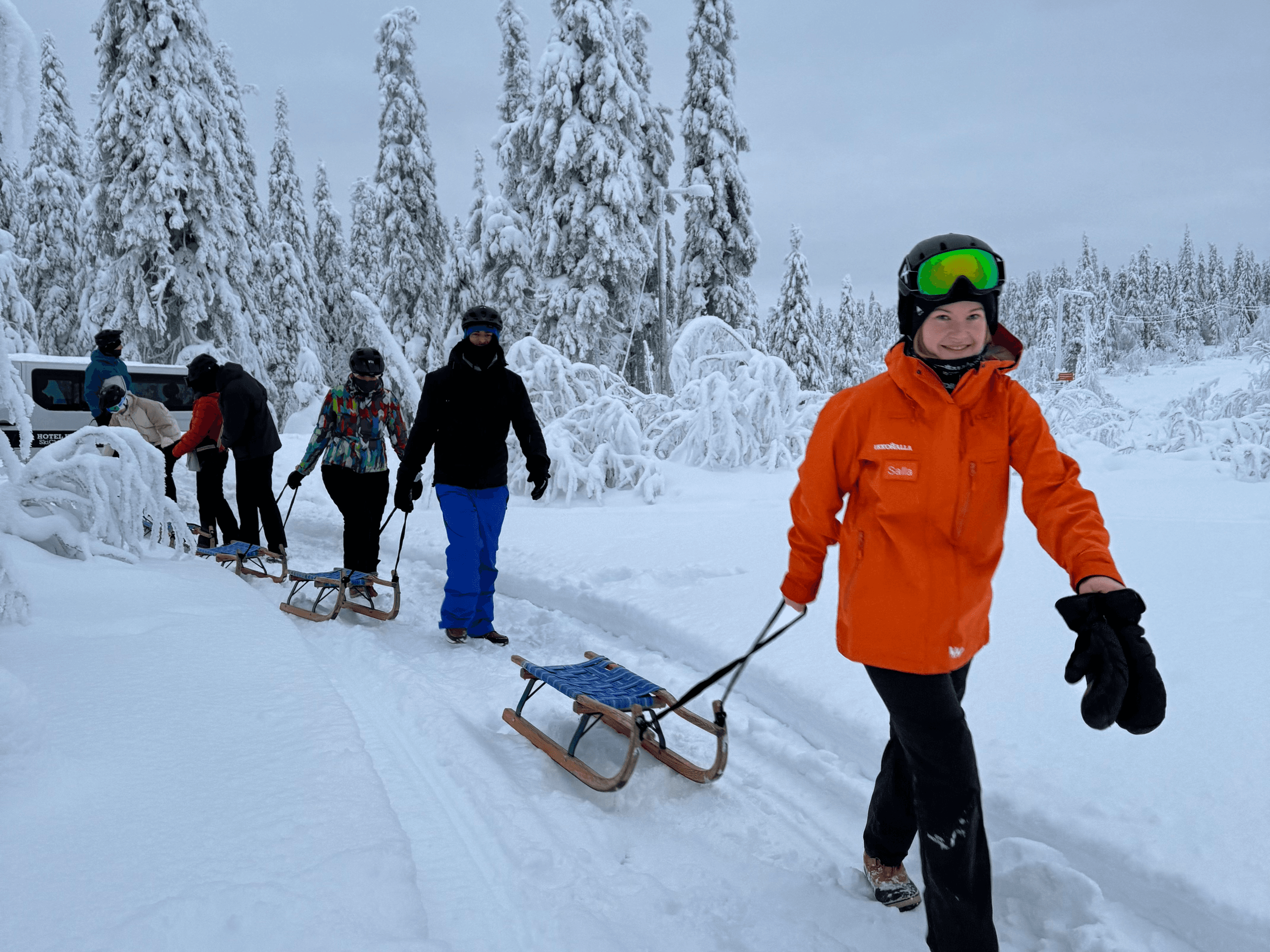 Traditional Sledding on Ukkohalla's 1km Groomed Slope — Hyrynsalmi Winter Adventure