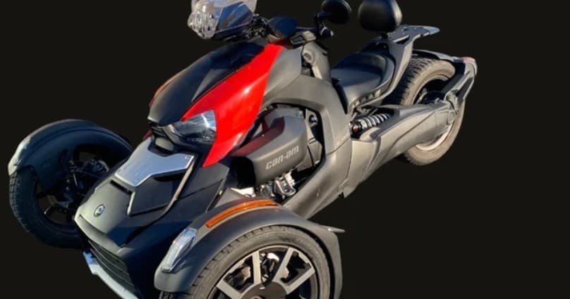Three-wheeled sport trike close angle for scenic road touring