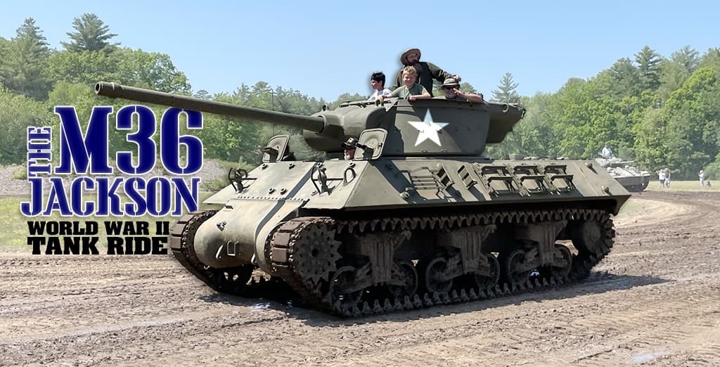 M36 Jackson historic tank on a field offering tank ride tours