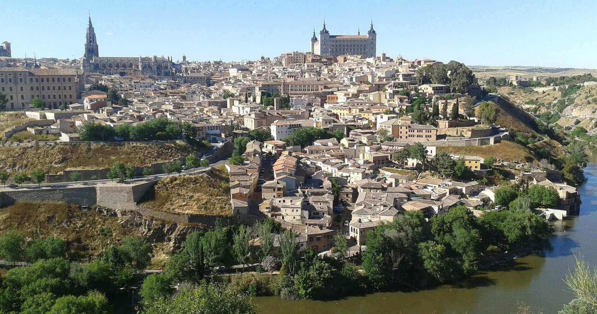 Toledo historic skyline over Tagus River, panoramic city vista