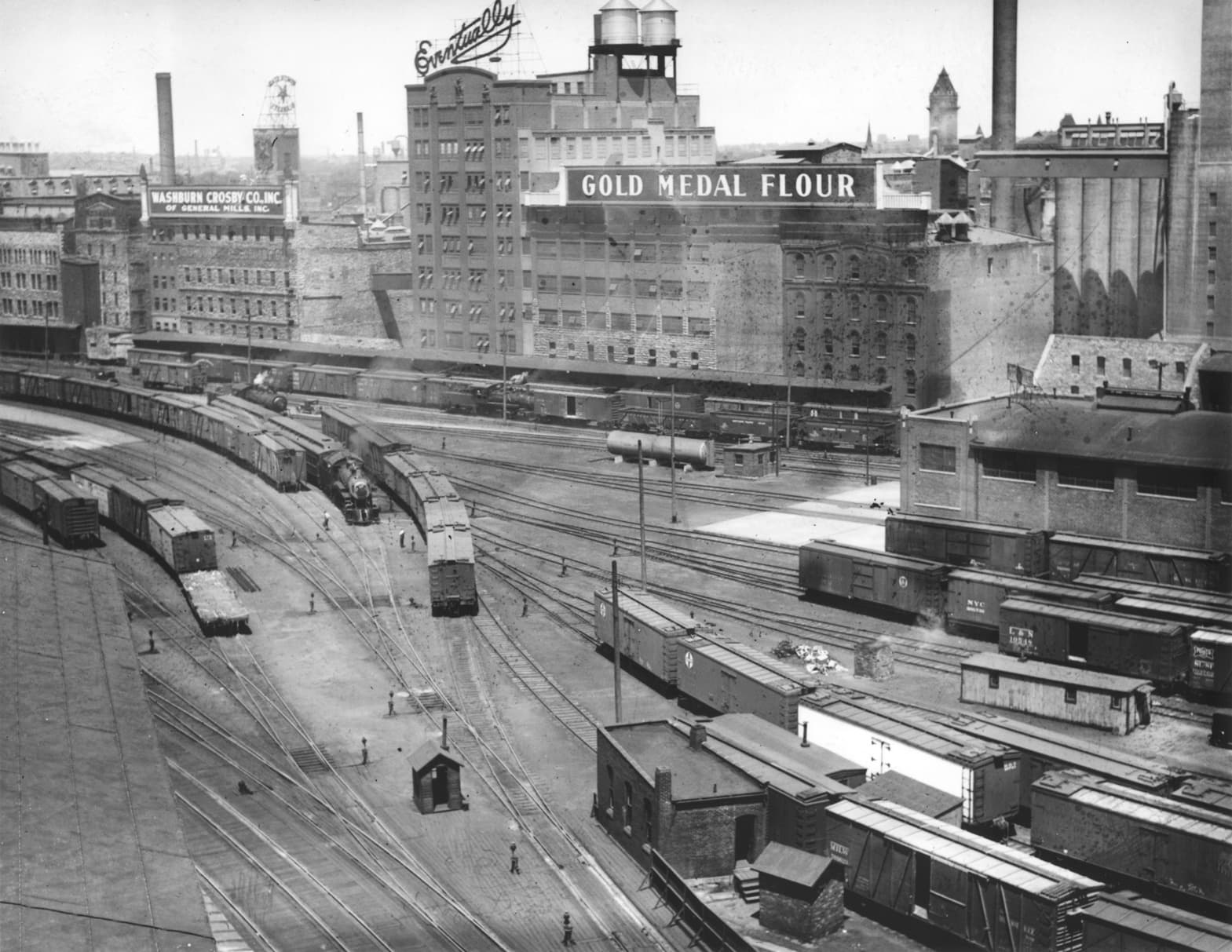 Rail yard and grain mill in Minneapolis, industrial heritage view