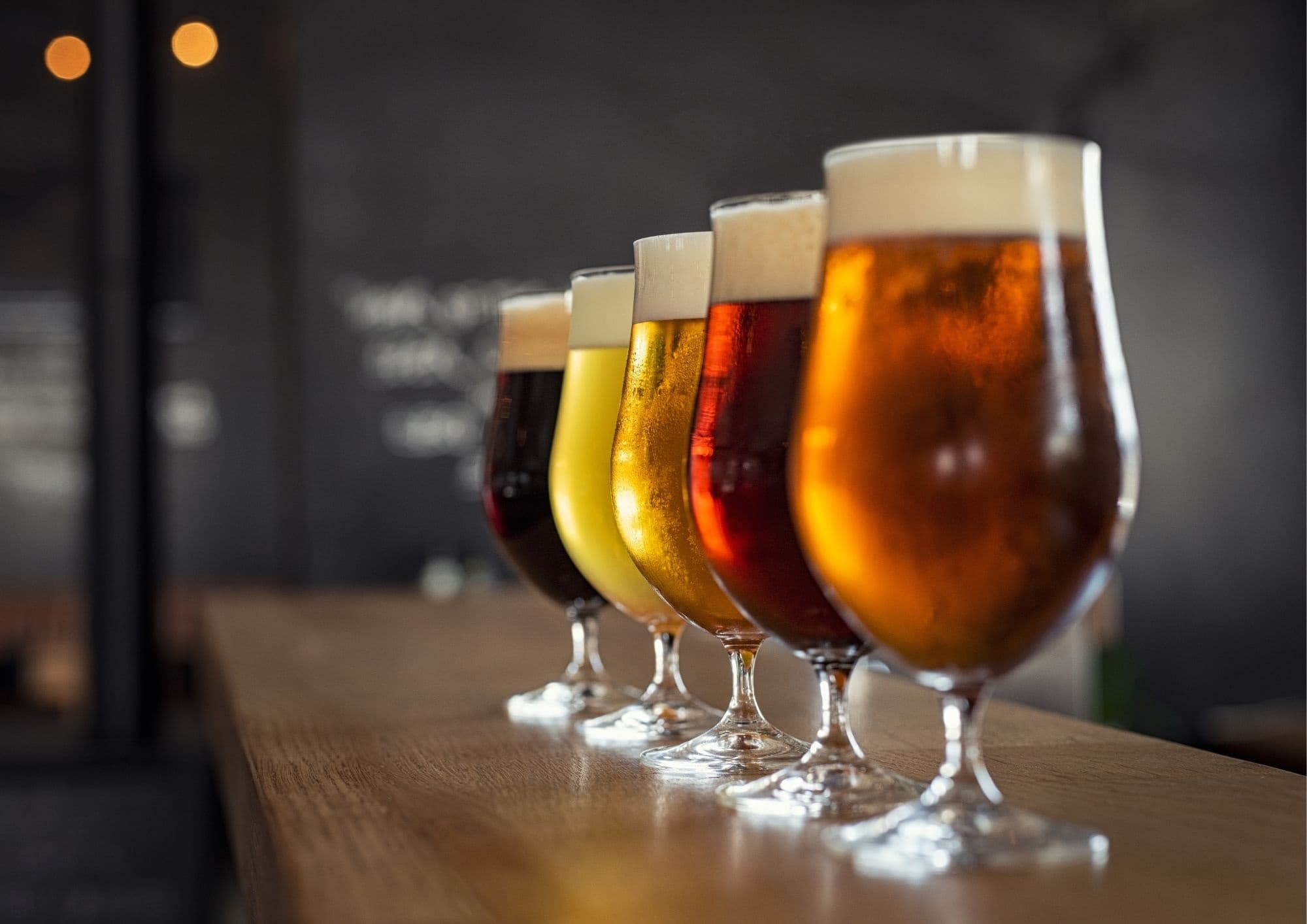 Craft beer flight in pub near Llangollen after scenic railway visit