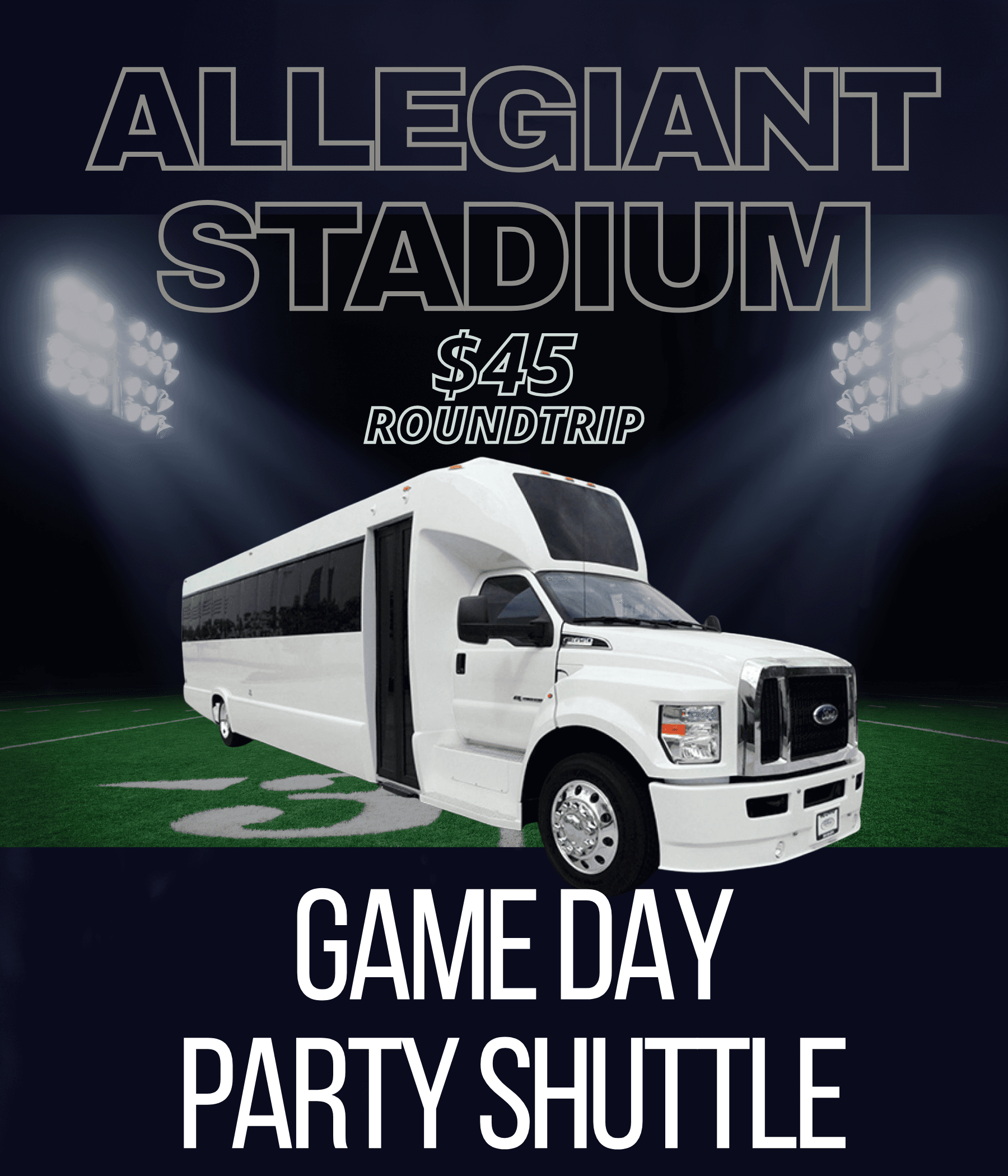 Game day party shuttle service to Allegiant Stadium, Las Vegas ad
