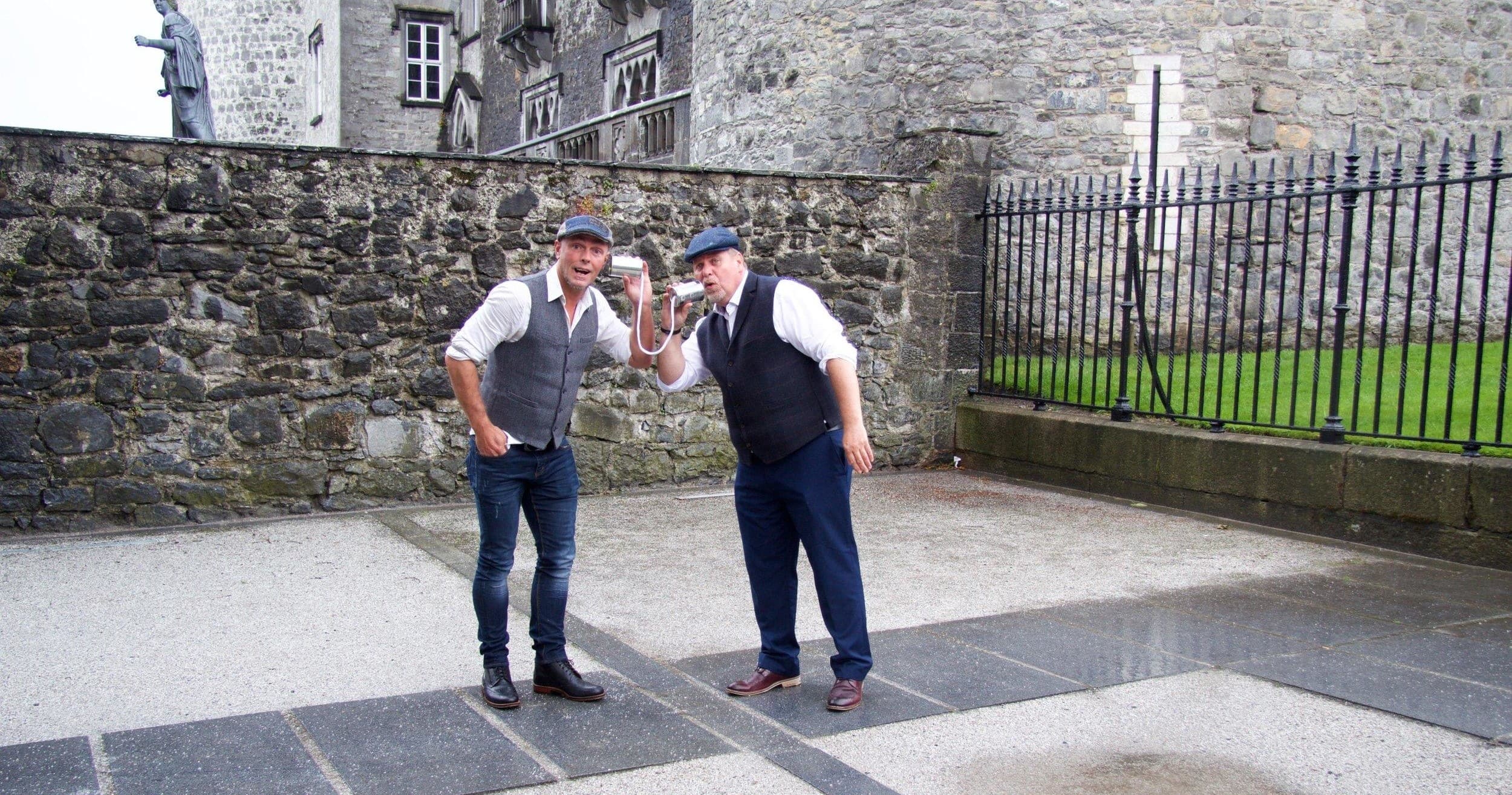Historical castle courtyard storytellers on guided walking tour