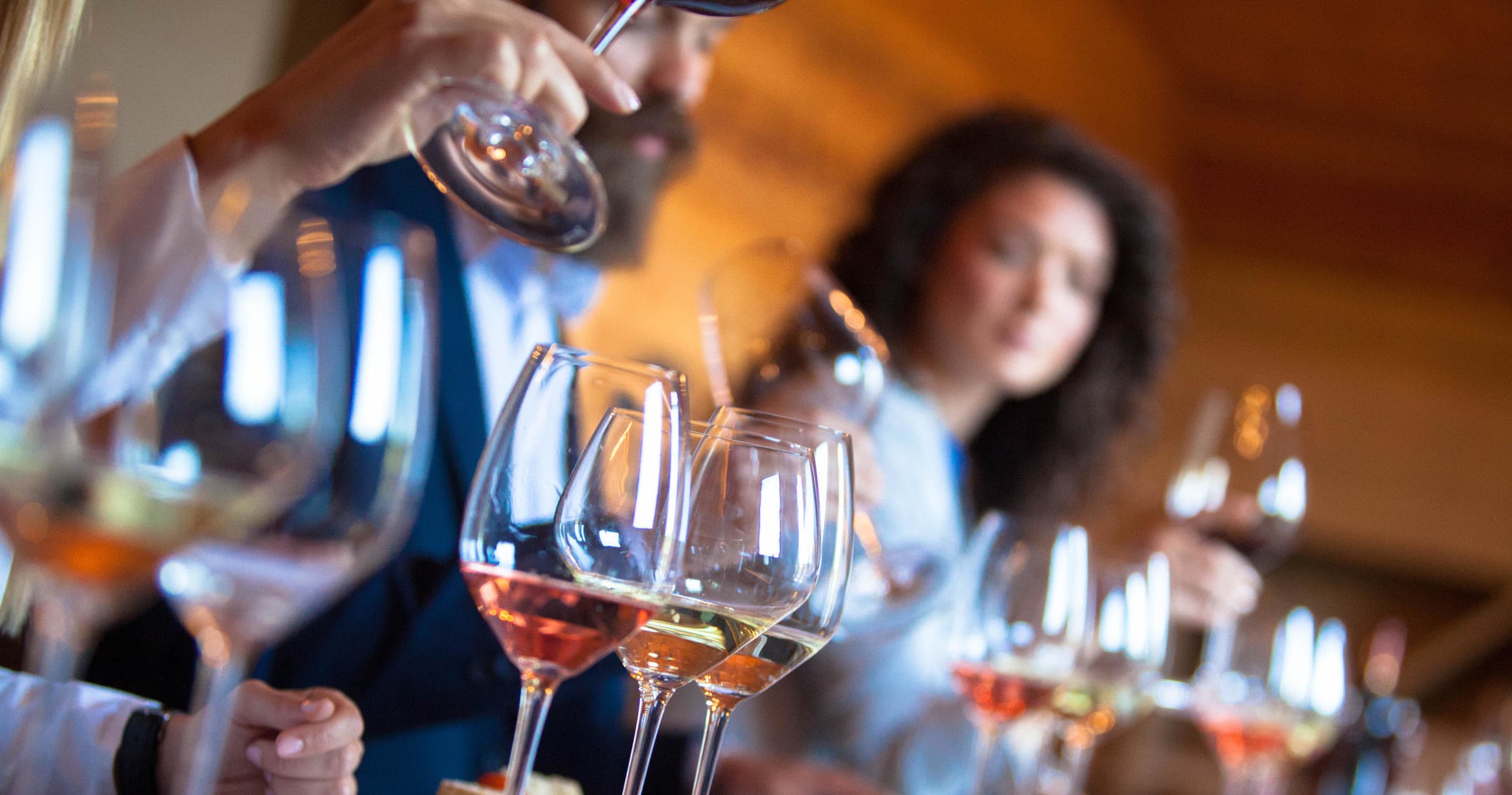 Group wine tasting and toasting at indoor tasting room event