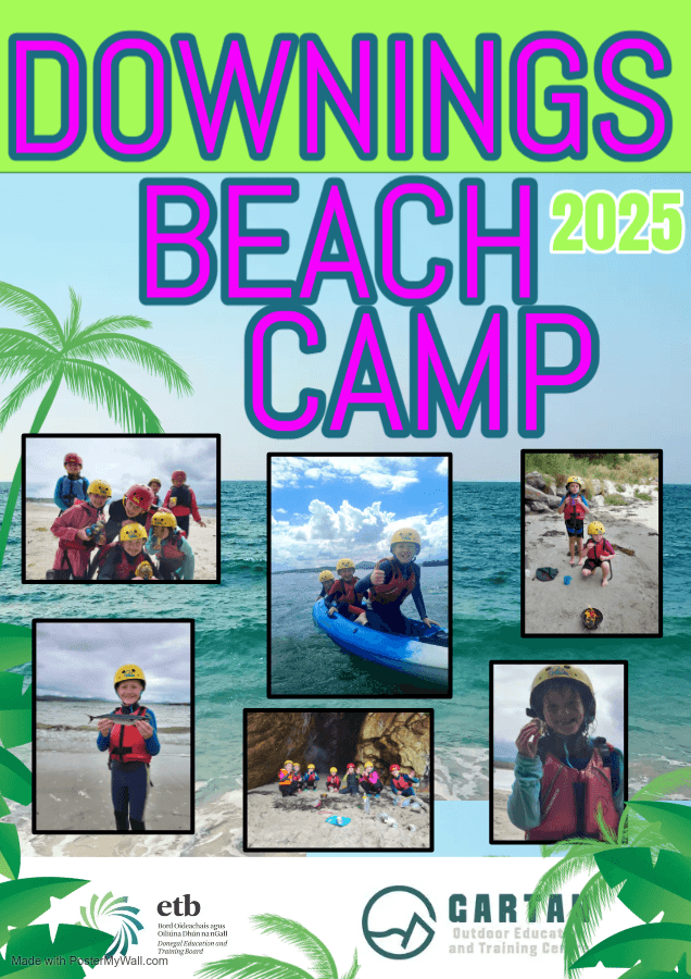 Children participating in beach activities and kayaking at Downings