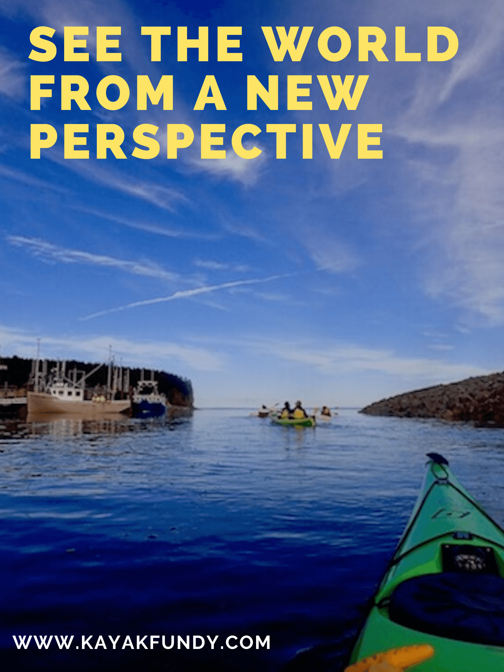 Kayaker view toward open sea with harbor and blue sky
