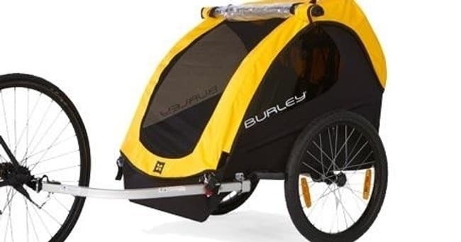 Family Biking with Burley Child's Trailer at Martha's Bike Rentals