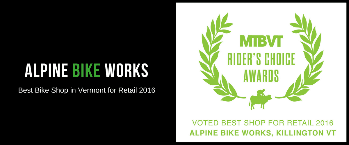 Alpine Bike Works award badge graphic showcasing shop recognition