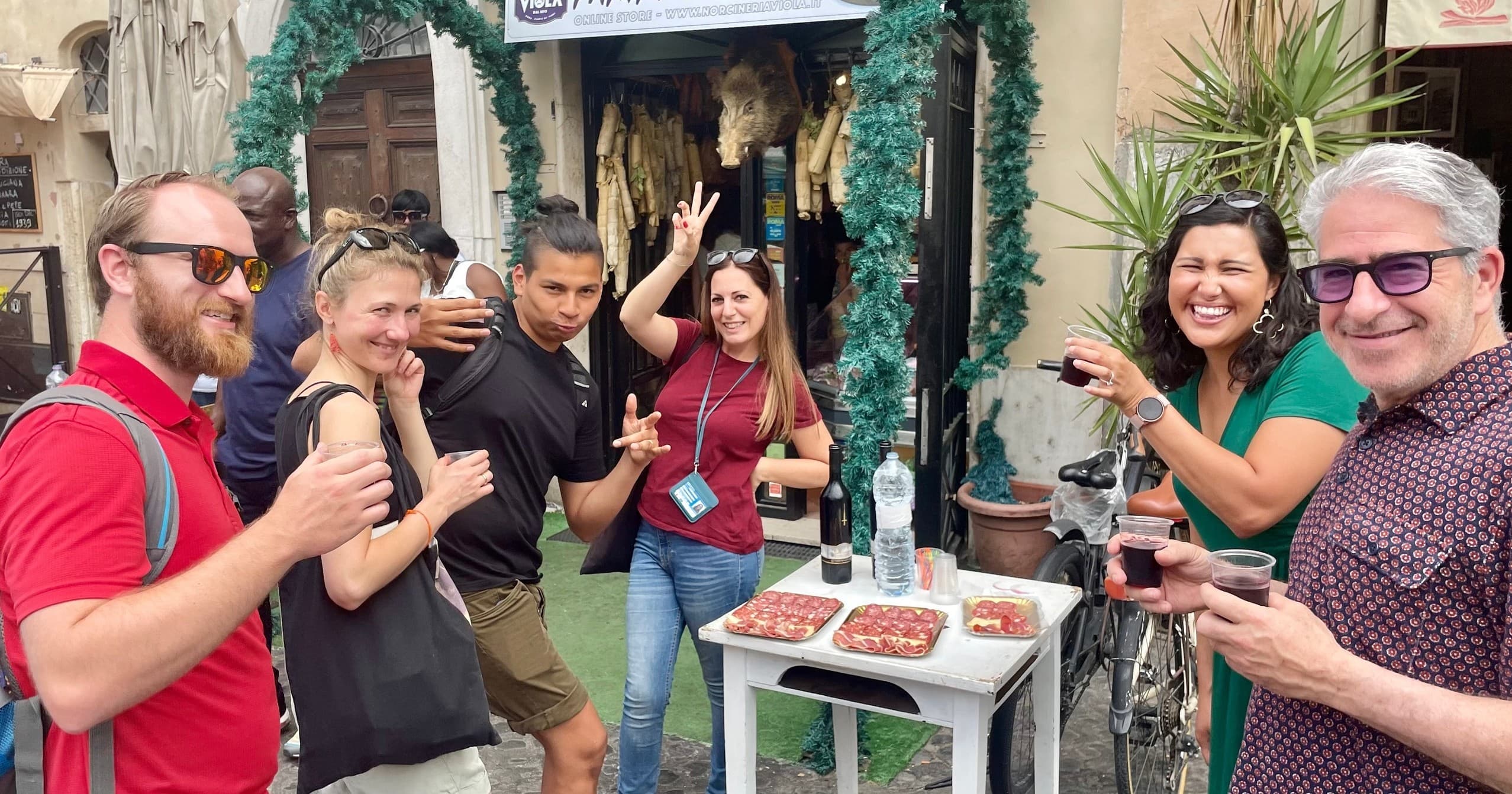 Outdoor food tasting with friends at neighborhood market table