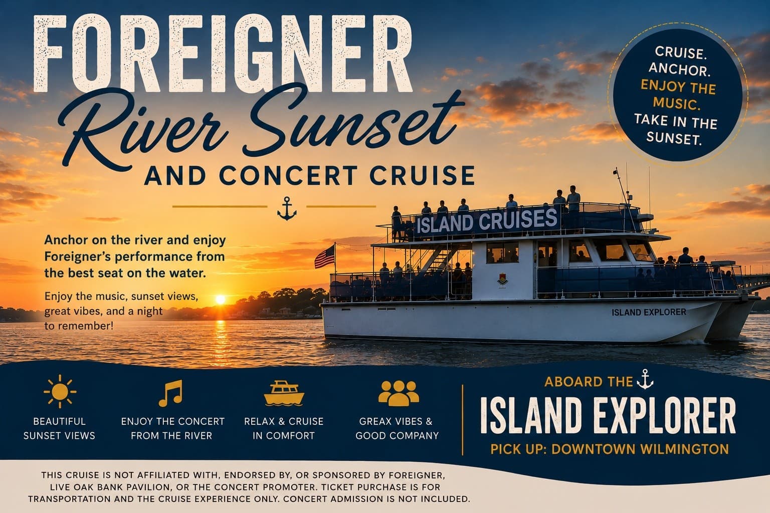 Sunset Rock: Foreigner River Concert Cruise on the Cape Fear