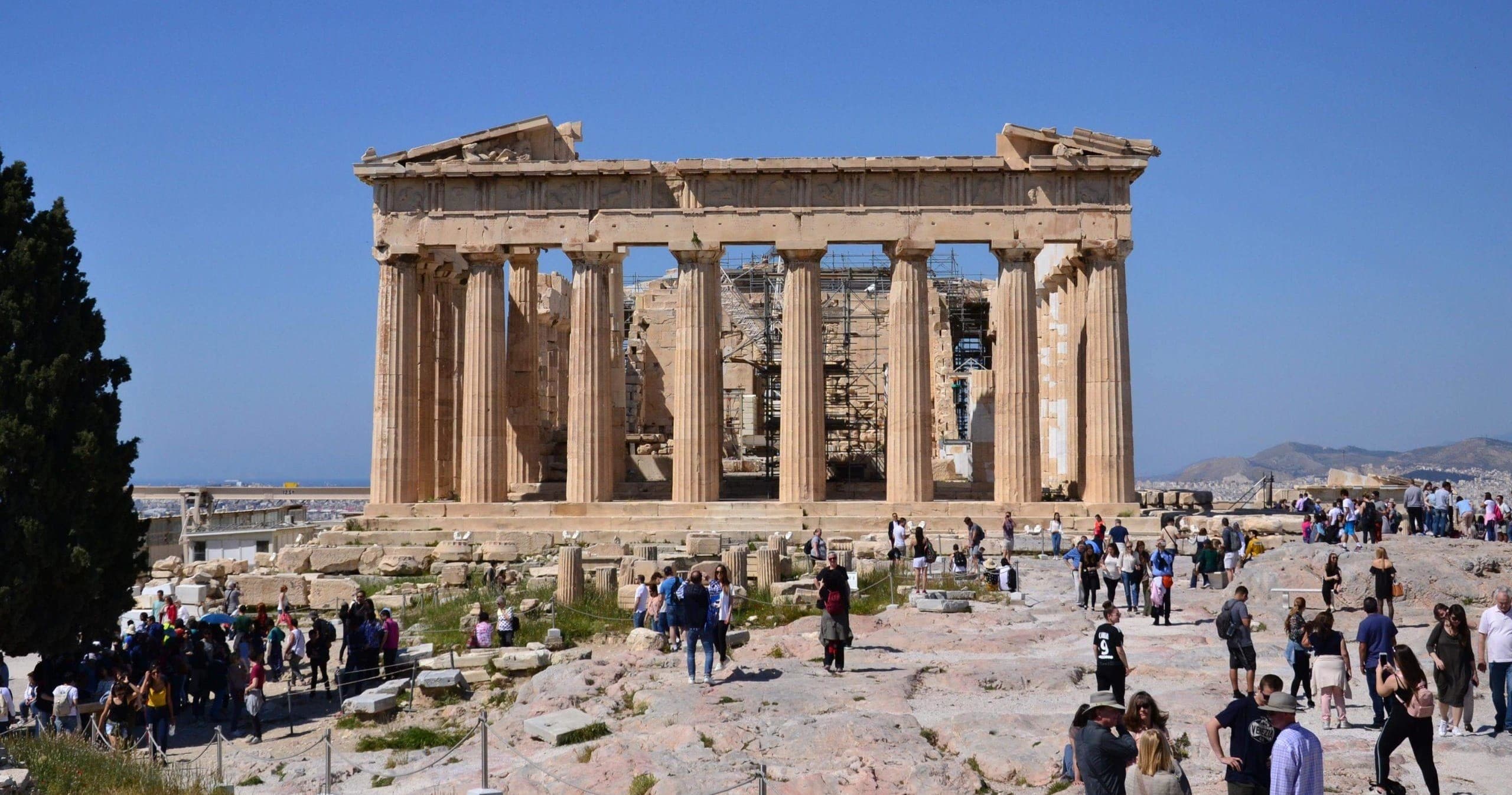Parthenon temple on the Acropolis hill in Athens, sunny day