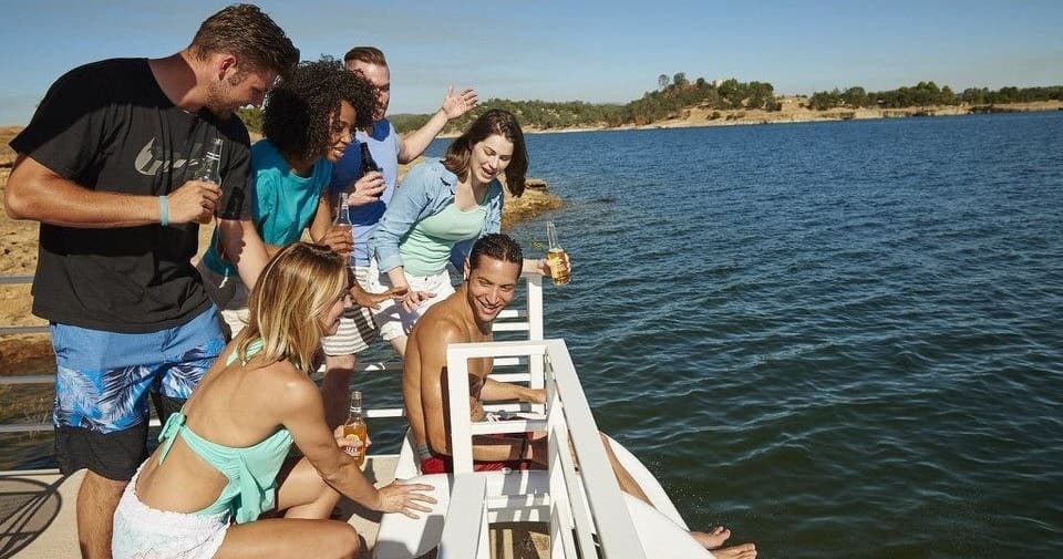 Lake Camanche Party Barge Rental with Waterslide Fun