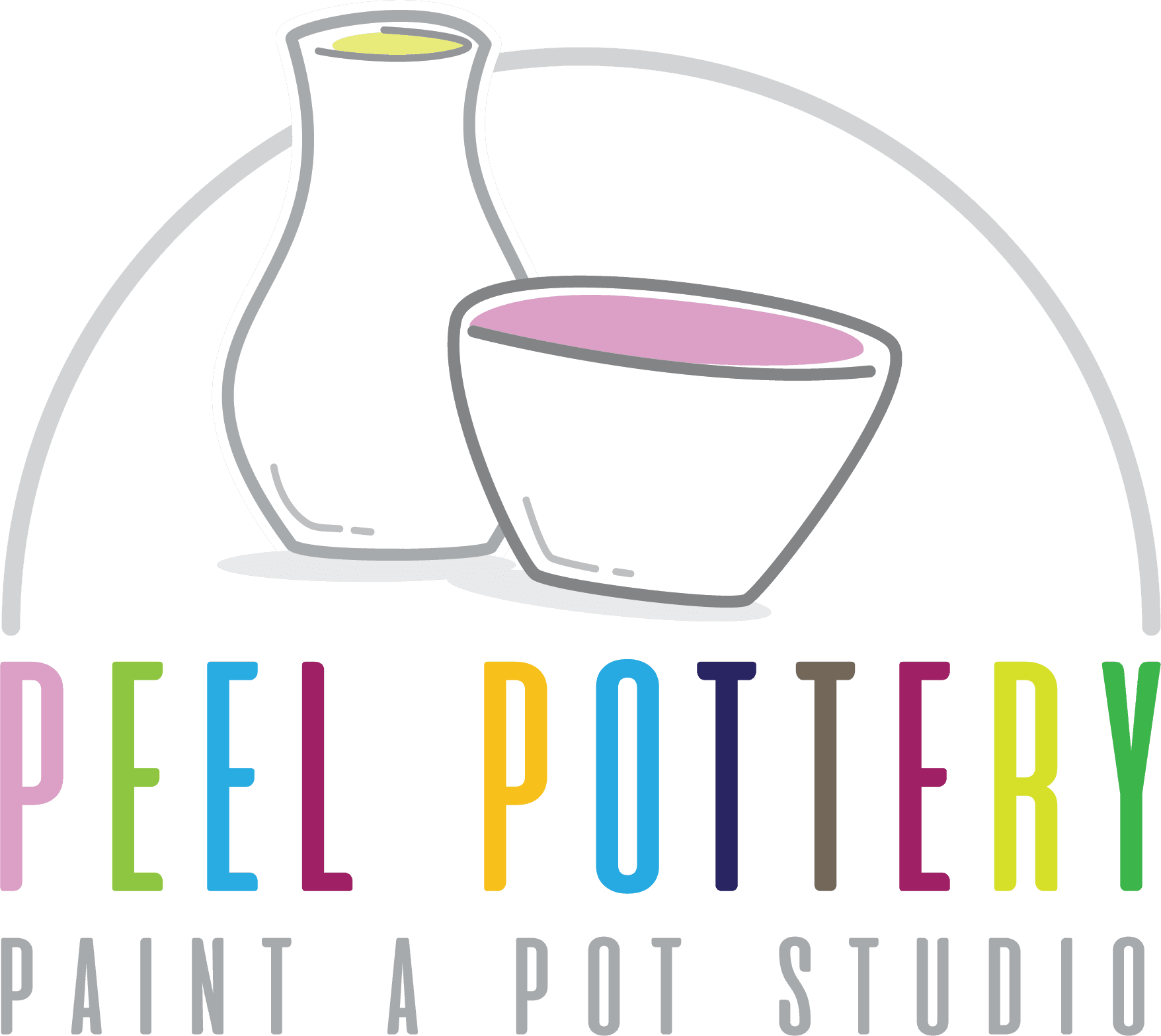 Peel Pottery colorful logo for paint-a-pot studio and classes