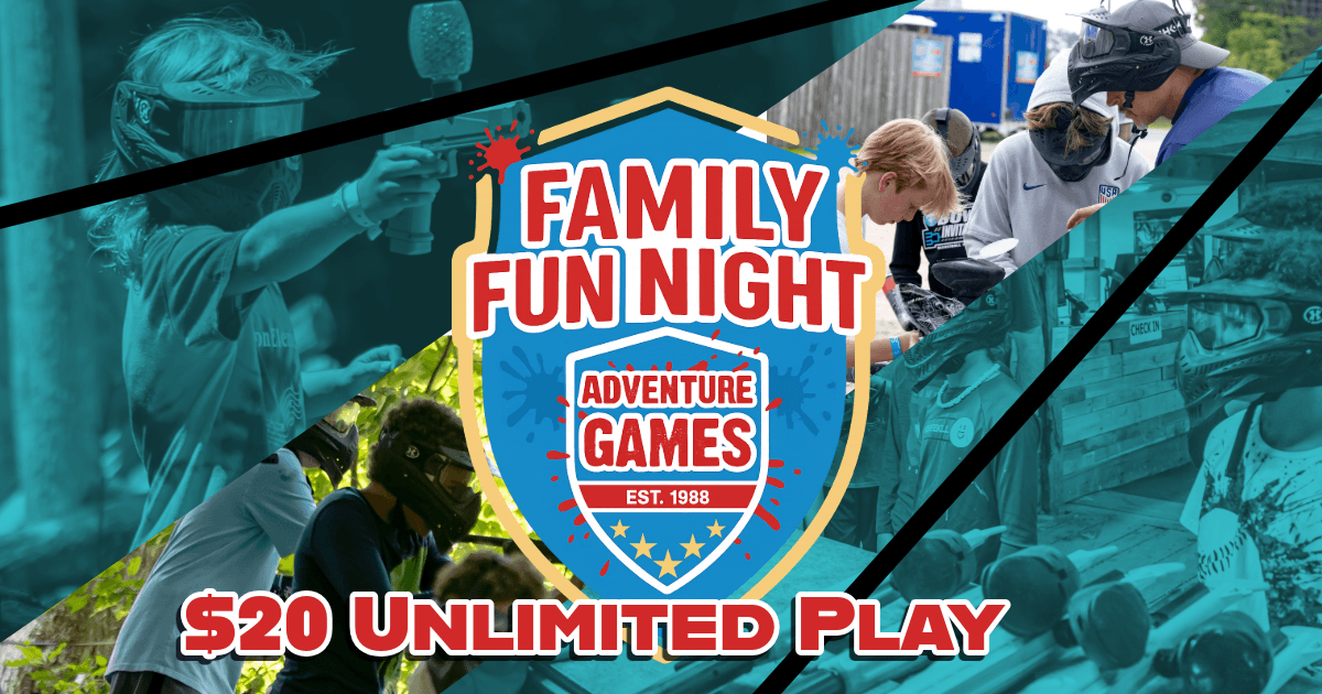 Outdoor Adventure Business: Family Fun Night at Adventure Games Paintball
