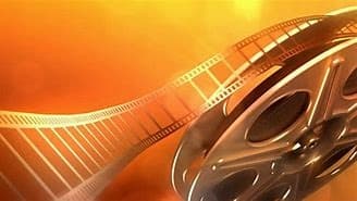 Film screening promotional image featuring film reel and cinema lights