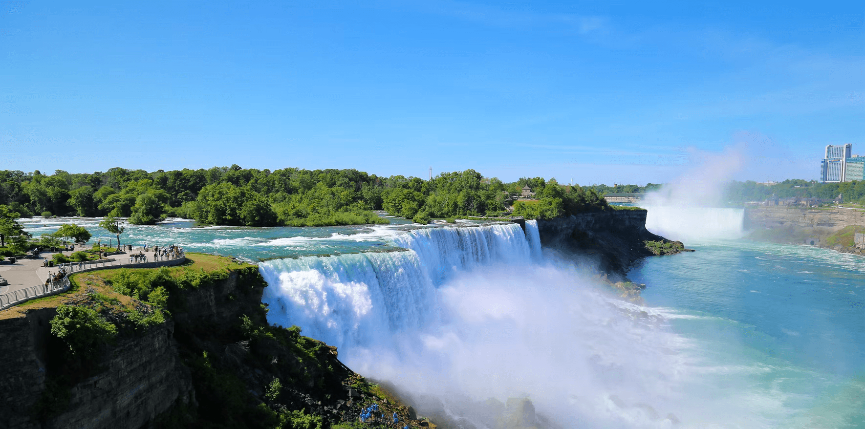 Panoramic Niagara Falls sightseeing from riverside lookout